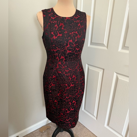 Calvin Klein Black and Red Floral Midi Dress - Picture 1 of 7